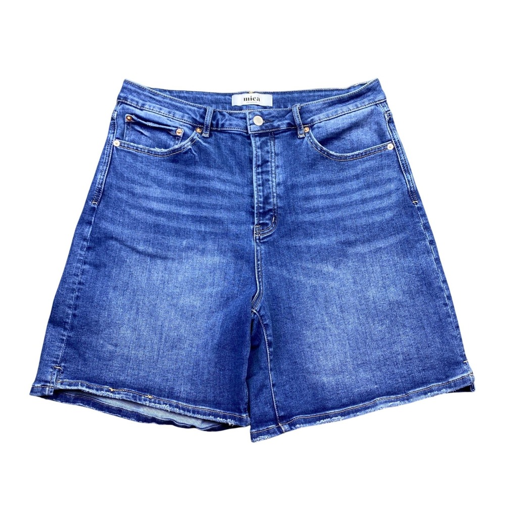 Mica Los Angeles High Rise Button Fly Raw Hem Denim Shorts Blue XL MXP-H3415
